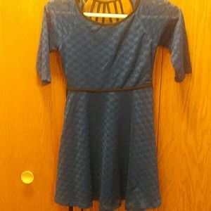 Dark blue dress with black skinny sash